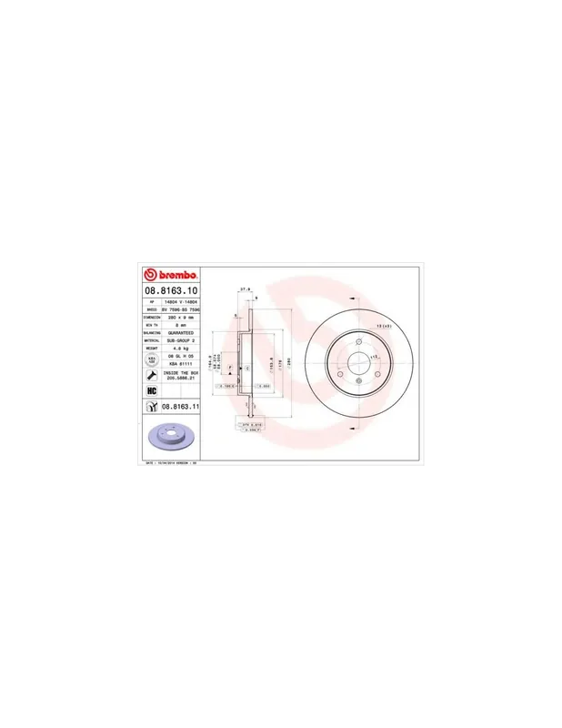 Entrega Rápida DISCO DE FRENO 2 UNID. X CAJA 08.8163.10 BREMBO - SMART CABRIO (450) - Eje delantero