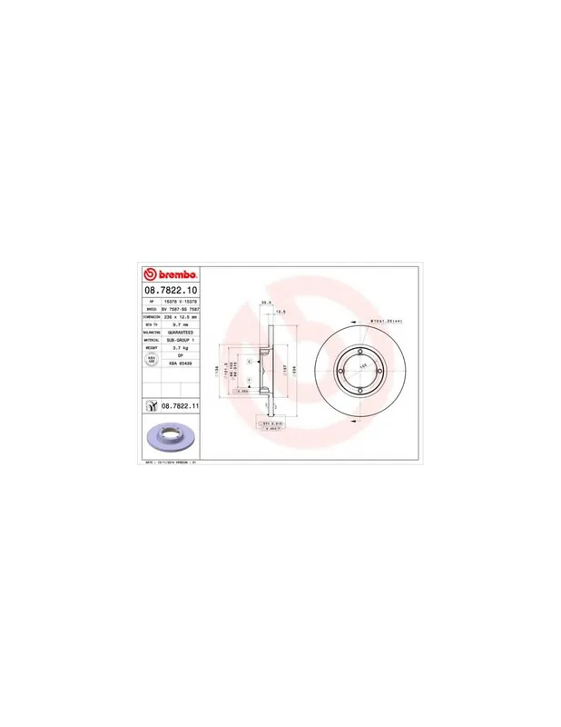 DISCO DE FRENO 2 UNID. X CAJA 08.7822.10 BREMBO - CHEVROLET Spark (M200, M250) - Eje delantero Auténtico