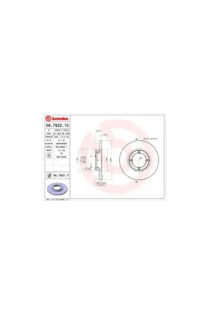 Artesanal DISCO DE FRENO 2 UNID. X CAJA 08.7822.10 BREMBO - CHEVROLET SPARK - Eje delantero