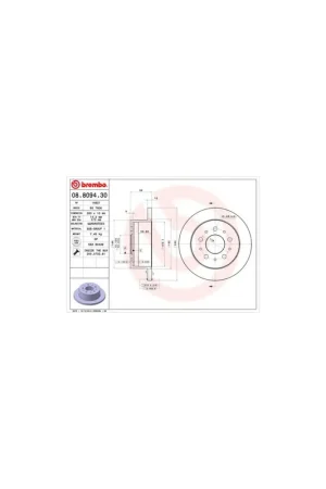 Artesanal DISCO DE FRENO 2 UNID. X CAJA 08.8094.30 BREMBO - CITROËN RELAY Furgón (230L) - Eje trasero
