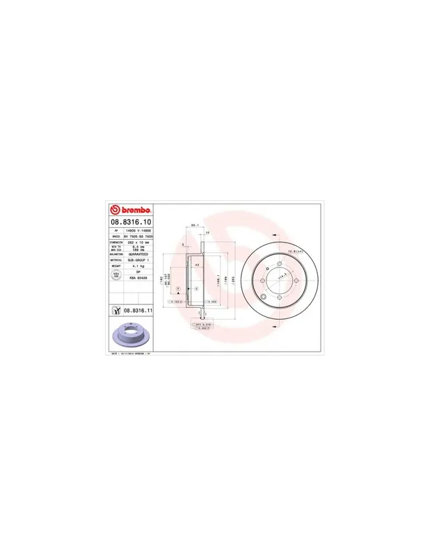 Venta Final DISCO DE FRENO 2 UNID. X CAJA 08.8316.10 BREMBO - MITSUBISHI SANTAMO - Eje trasero