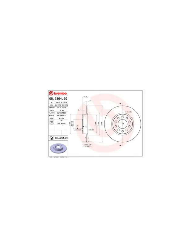 Venta Final DISCO DE FRENO 2 UNID. X CAJA 08.9364.20 BREMBO - ALFA ROMEO GIULIETTA (940) - Eje trasero