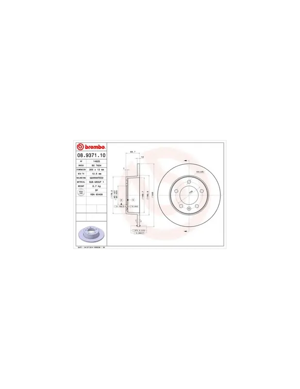 Últimas Unidades DISCO DE FRENO 2 UNID. X CAJA 08.9371.10 BREMBO - OPEL MOVANO Volquete (H9) - Eje trasero
