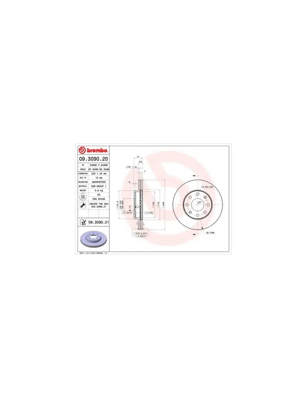 DISCO DE FRENO 2 UNID. X CAJA 09.3090.20 BREMBO - DAEWOO KALOS Sedán (KLAS) - Eje delantero Alta Calidad