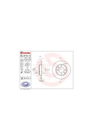 Alta Calidad DISCO DE FRENO 2 UNID. X CAJA 08.9719.10 BREMBO - PEUGEOT 307 (3A/C) - Eje trasero