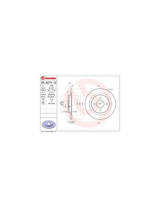 No Te Lo Pierdas DISCO DE FRENO 2 UNID. X CAJA 08.A274.10 BREMBO - FORD FOCUS (DAW, DBW) - Eje trasero