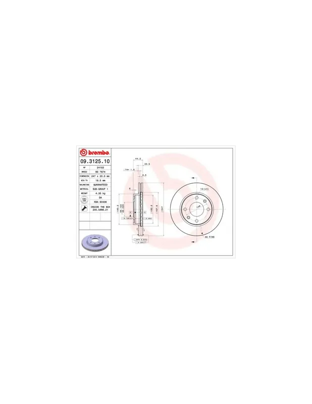 Auténtico DISCO DE FRENO 2 UNID. X CAJA 09.3125.10 BREMBO - CITROËN VISA - Eje delantero
