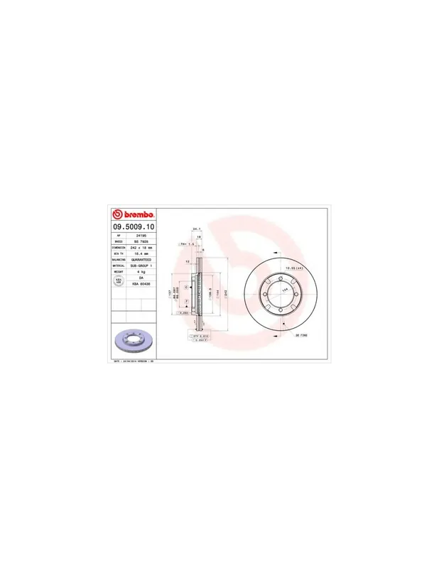DISCO DE FRENO 2 UNID. X CAJA 09.5009.10 BREMBO - MITSUBISHI LANCER Mk III Ranchera familiar (C1_V, C3_V) - Eje delantero Súper Precio