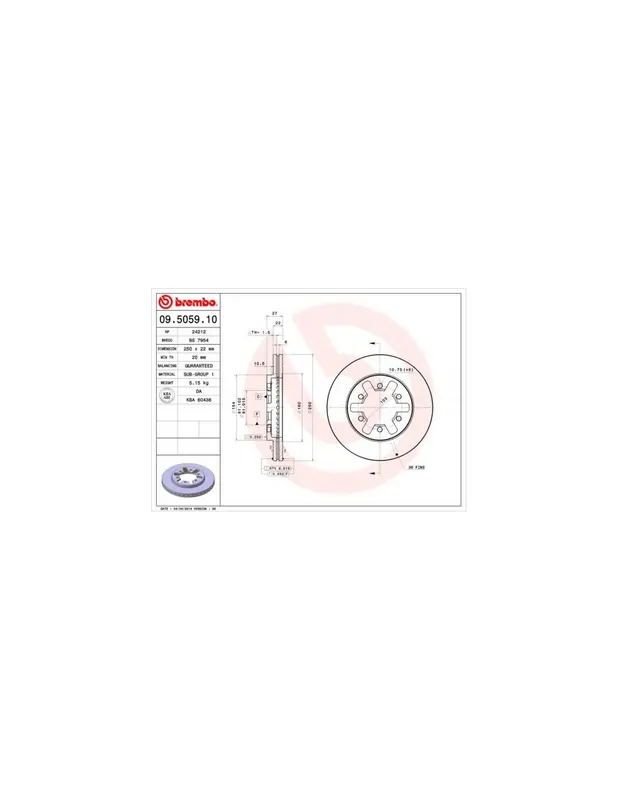 Moderno DISCO DE FRENO 2 UNID. X CAJA 09.5059.10 BREMBO - NISSAN NAVARA Pick-up (D21) - Eje delantero