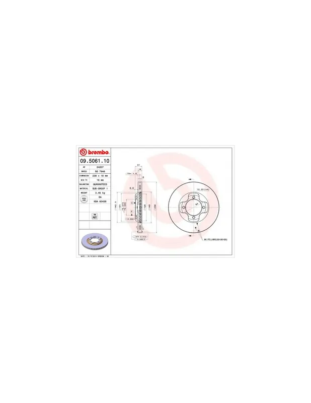 DISCO DE FRENO 2 UNID. X CAJA 09.5061.10 BREMBO - MAZDA ETUDE III Fastback (BF) - Eje delantero Precio Bajo