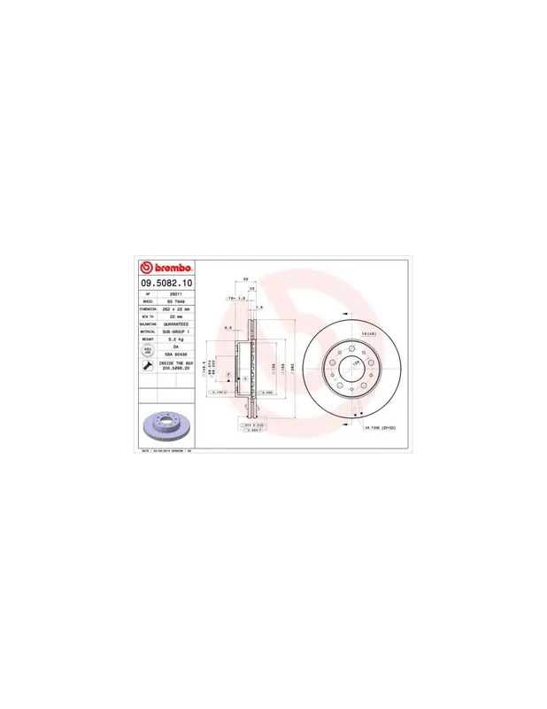DISCO DE FRENO 2 UNID. X CAJA 09.5082.10 BREMBO - VOLVO 760 Sedán (704, 764) - Eje delantero Novedad