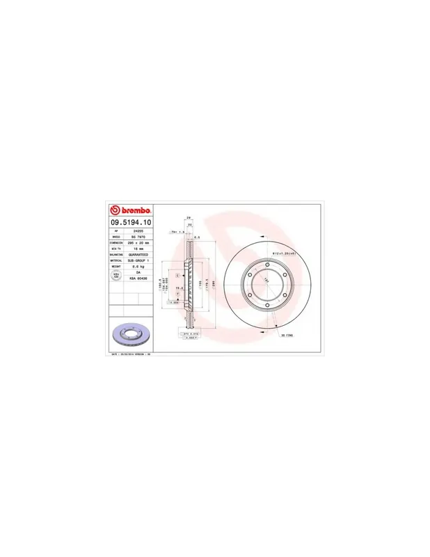 Precio Reducido DISCO DE FRENO 2 UNID. X CAJA 09.5194.10 BREMBO - NISSAN PATROL Station Wagon (W160) - Eje delantero