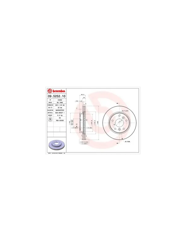 Edición Limitada DISCO DE FRENO 2 UNID. X CAJA 09.5252.10 BREMBO - MAZDA 626 Mk III Ranchera familiar (GV) - Eje delantero