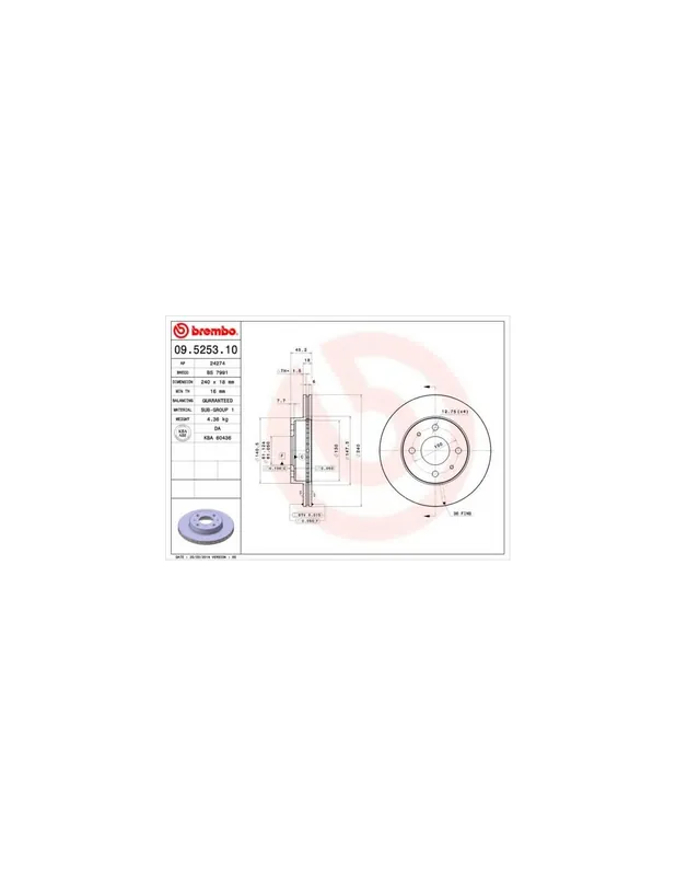 Lujoso DISCO DE FRENO 2 UNID. X CAJA 09.5253.10 BREMBO - NISSAN PULSAR III (N14) - Eje delantero