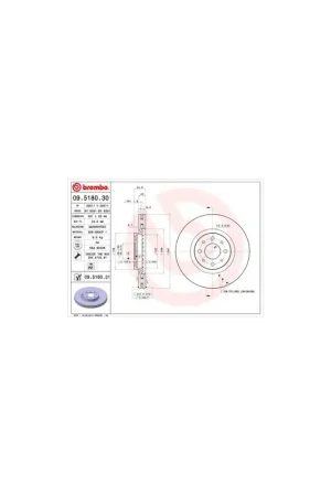 Solo Por Tiempo Limitado DISCO DE FRENO 2 UNID. X CAJA 09.5180.30 BREMBO - LANCIA DELTA III (844) - Eje delantero