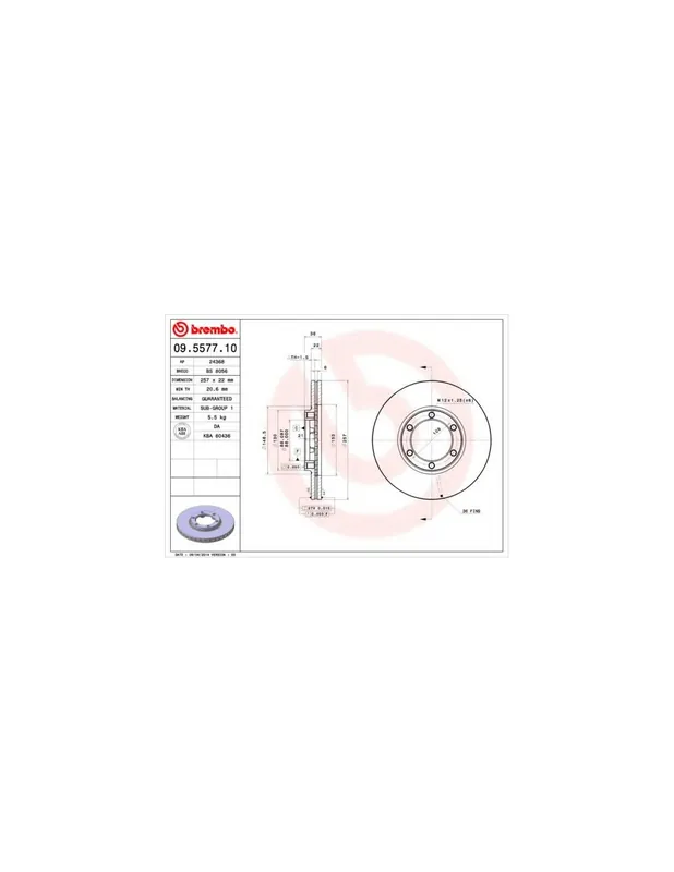 DISCO DE FRENO 2 UNID. X CAJA 09.5577.10 BREMBO - ISUZU GEMINI Sedán - Eje delantero Compra Ahora