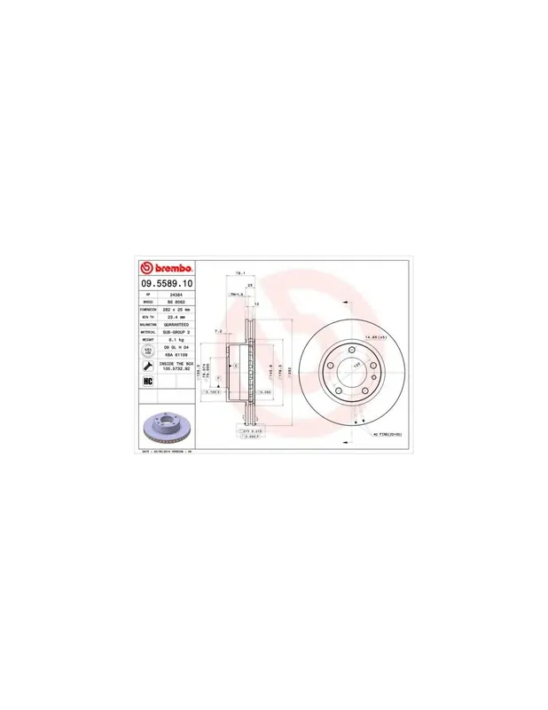 DISCO DE FRENO 2 UNID. X CAJA 09.5589.10 BREMBO - BMW 5 Sedán (E28) - Eje delantero Stock Limitado