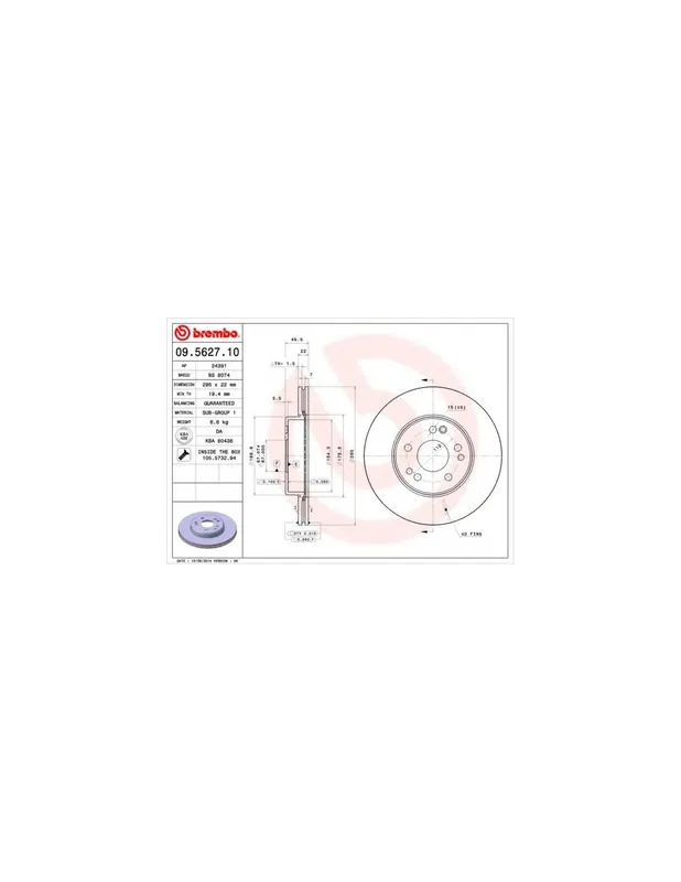 Precio Económico DISCO DE FRENO 2 UNID. X CAJA 09.5627.10 BREMBO - MERCEDES-BENZ COUPE (C124) - Eje delantero