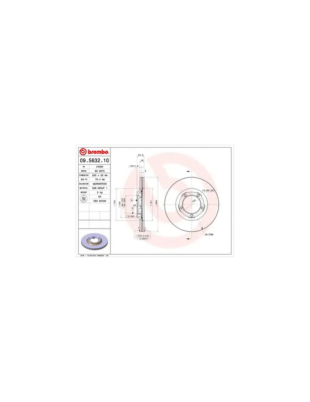 DISCO DE FRENO 2 UNID. X CAJA 09.5632.10 BREMBO - MITSUBISHI L300 EXPRESS Furgón (L03_P, SA, SB, SC, SD, SE) - Eje delantero Edición Limitada