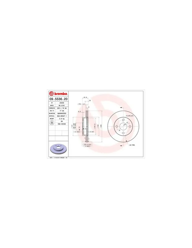DISCO DE FRENO 2 UNID. X CAJA 09.5536.20 BREMBO - TOYOTA PASEO Descapotable (EL54) - Eje delantero Más Vendido