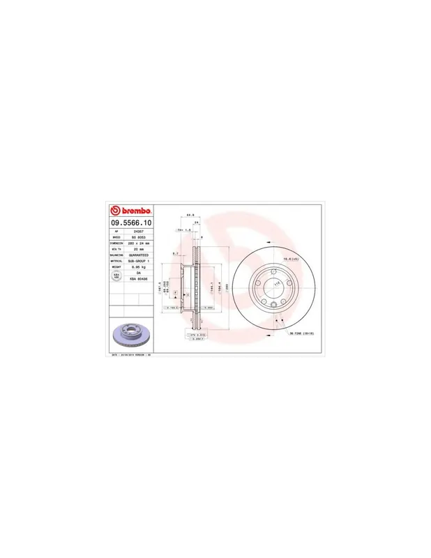 DISCO DE FRENO 2 UNID. X CAJA 09.5566.10 BREMBO - VW TRANSPORTER Mk IV Caja/Chasis (70XD) - Eje delantero Garantía De Devolución De Dinero