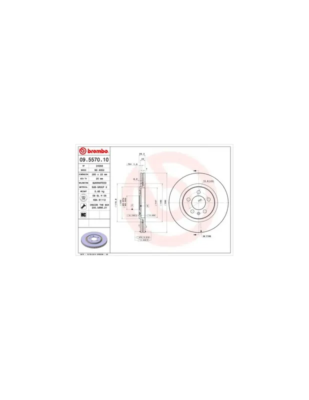 Mejor Precio DISCO DE FRENO 2 UNID. X CAJA 09.5570.10 BREMBO - VW CORRADO (53I) - Eje delantero