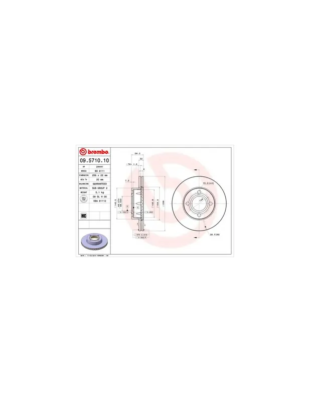 DISCO DE FRENO 2 UNID. X CAJA 09.5710.10 BREMBO - AUDI CABRIOLET (8G7, B4) - Eje delantero Profesional