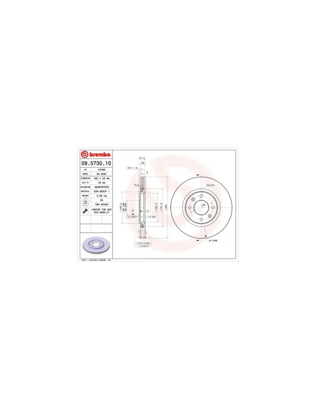 DISCO DE FRENO 2 UNID. X CAJA 09.5730.10 BREMBO - CITROËN XANTIA (X1) - Eje delantero Garantía De Devolución De Dinero