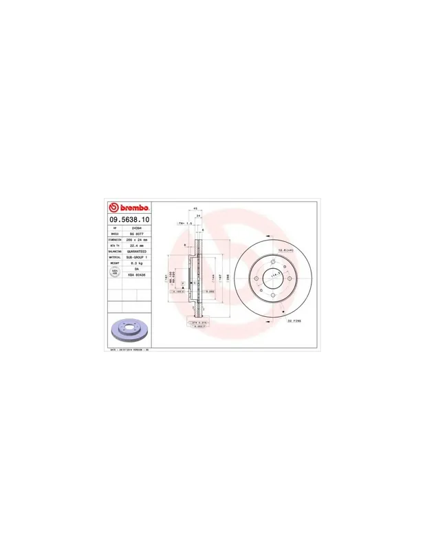 DISCO DE FRENO 2 UNID. X CAJA 09.5638.10 BREMBO - MITSUBISHI CHARIOT (D0_V/W) - Eje delantero Stock Limitado