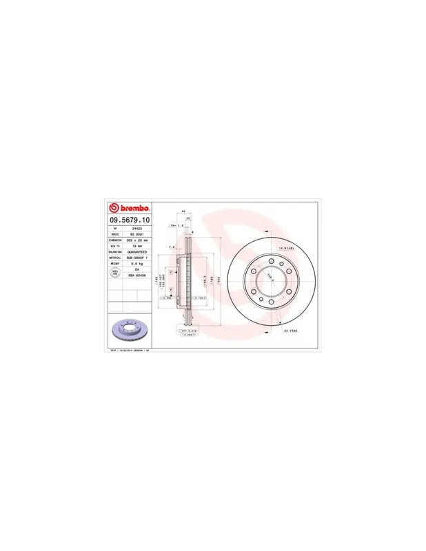 Mejor Calidad DISCO DE FRENO 2 UNID. X CAJA 09.5679.10 BREMBO - TOYOTA LAND CRUISER (_J6_) - Eje delantero