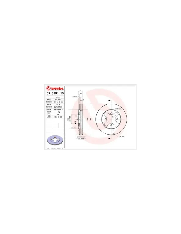 DISCO DE FRENO 2 UNID. X CAJA 09.5694.10 BREMBO - NISSAN NOMAD Furgón (C22) - Eje delantero Precio De Oferta