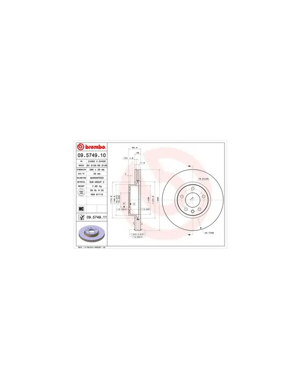 Envío Exprés DISCO DE FRENO 2 UNID. X CAJA 09.5749.10 BREMBO - OPEL OMEGA A Ranchera familiar (66_, 67_) - Eje delantero