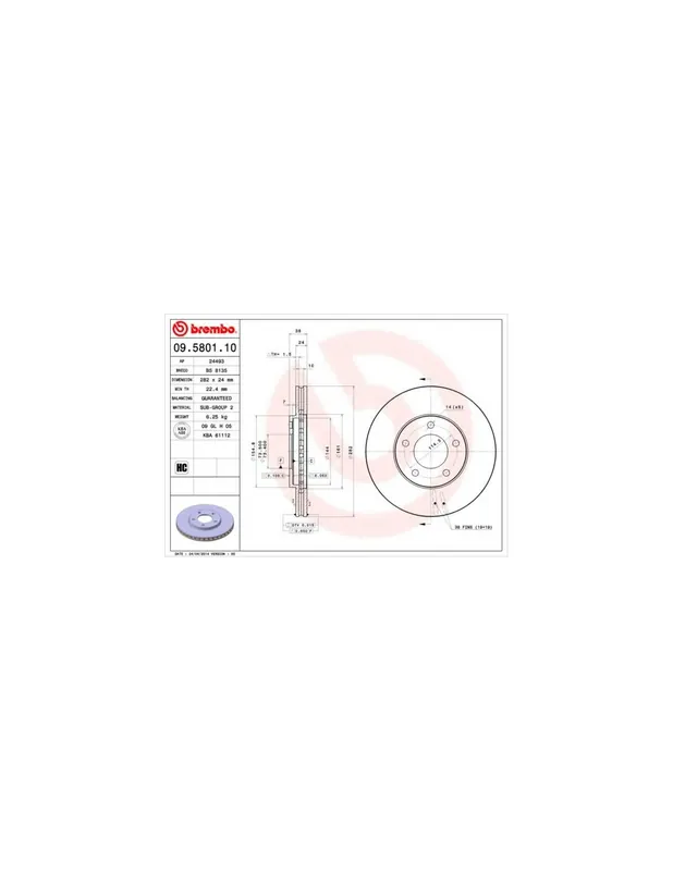 A Buen Precio DISCO DE FRENO 2 UNID. X CAJA 09.5801.10 BREMBO - CHRYSLER VOYAGER (AS) - Eje delantero