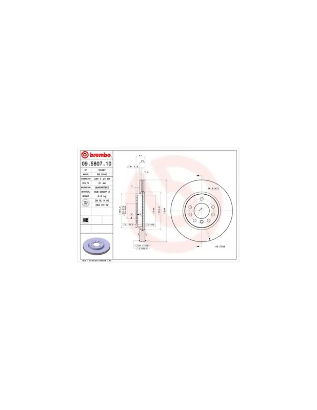DISCO DE FRENO 2 UNID. X CAJA 09.5807.10 BREMBO - SAAB 900 Mk II - Eje delantero Pedido Al Por Mayor