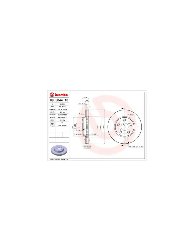 No Te Lo Pierdas DISCO DE FRENO 2 UNID. X CAJA 09.5844.10 BREMBO - TOYOTA CELICA (ST20_, AT20_) - Eje delantero