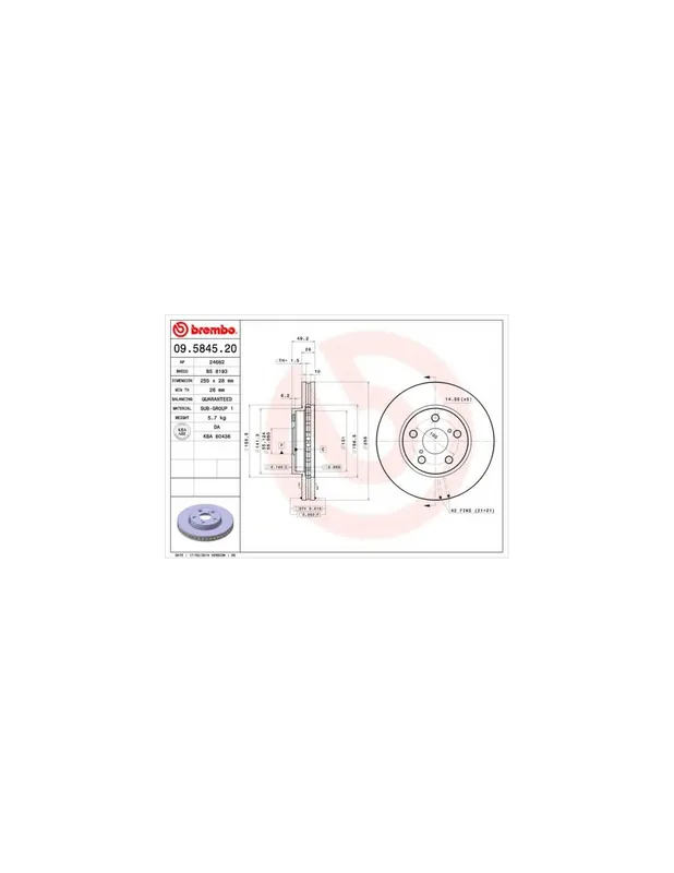 DISCO DE FRENO 2 UNID. X CAJA 09.5845.20 BREMBO - TOYOTA CARINA E Sportswagon (_T19_) - Eje delantero Tendencia
