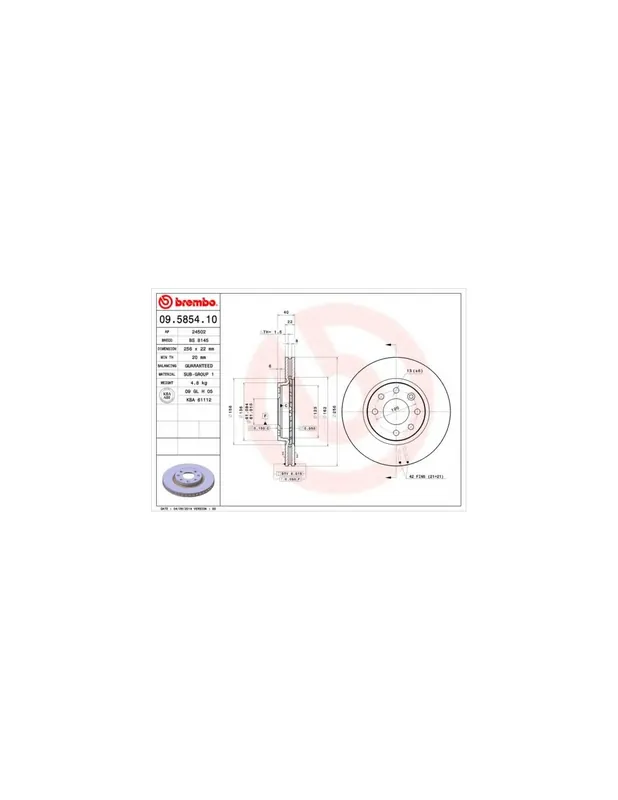 DISCO DE FRENO 2 UNID. X CAJA 09.5854.10 BREMBO - VOLVO 460 L Sedán (464) - Eje delantero Liquidación