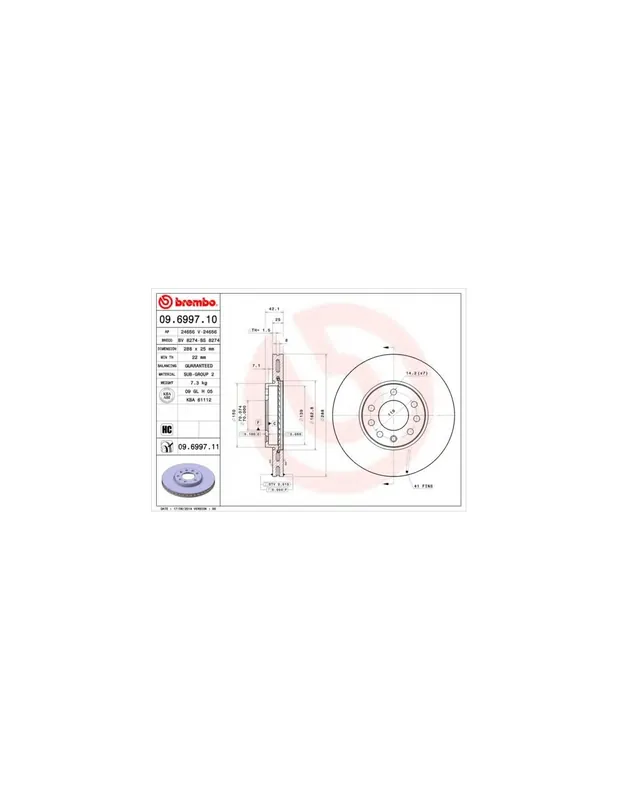 Solo Por Tiempo Limitado DISCO DE FRENO 2 UNID. X CAJA 09.6997.10 BREMBO - OPEL SPEEDSTER - Eje delantero - Eje trasero