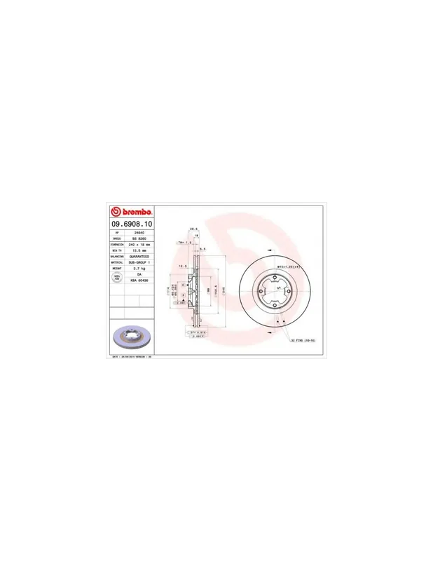 DISCO DE FRENO 2 UNID. X CAJA 09.6908.10 BREMBO - SUBARU JUSTY (KAD) - Eje delantero Popular