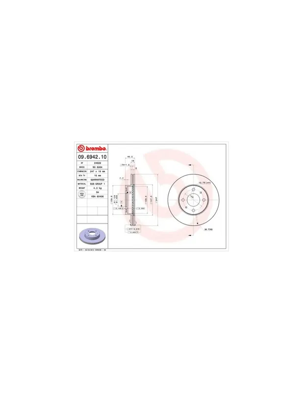 DISCO DE FRENO 2 UNID. X CAJA 09.6942.10 BREMBO - NISSAN SENTRA I (N15) - Eje delantero Última Oportunidad