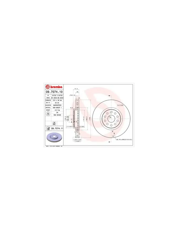 DISCO DE FRENO 2 UNID. X CAJA 09.7074.11 BREMBO - LANCIA KAPPA SW (838B) - Eje delantero Envío Gratis