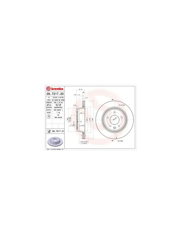 DISCO DE FRENO 2 UNID. X CAJA 09.7217.20 BREMBO - JAGUAR XK 8 Convertible (QDV) - Eje trasero Disponible Ahora