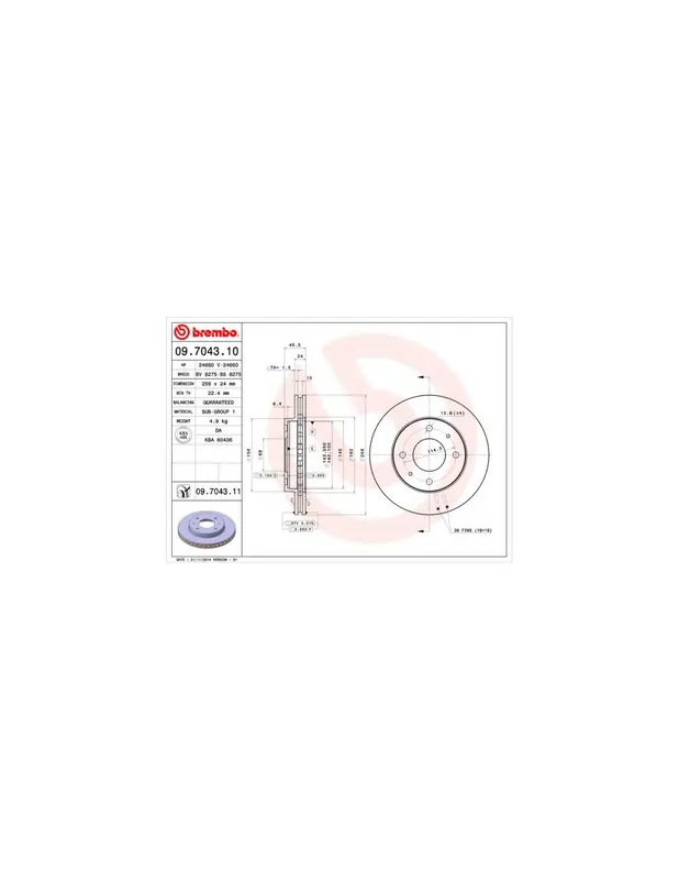DISCO DE FRENO 2 UNID. X CAJA 09.7043.10 BREMBO - MITSUBISHI ASPIRE VI (EA_) - Eje delantero Disponible Ahora