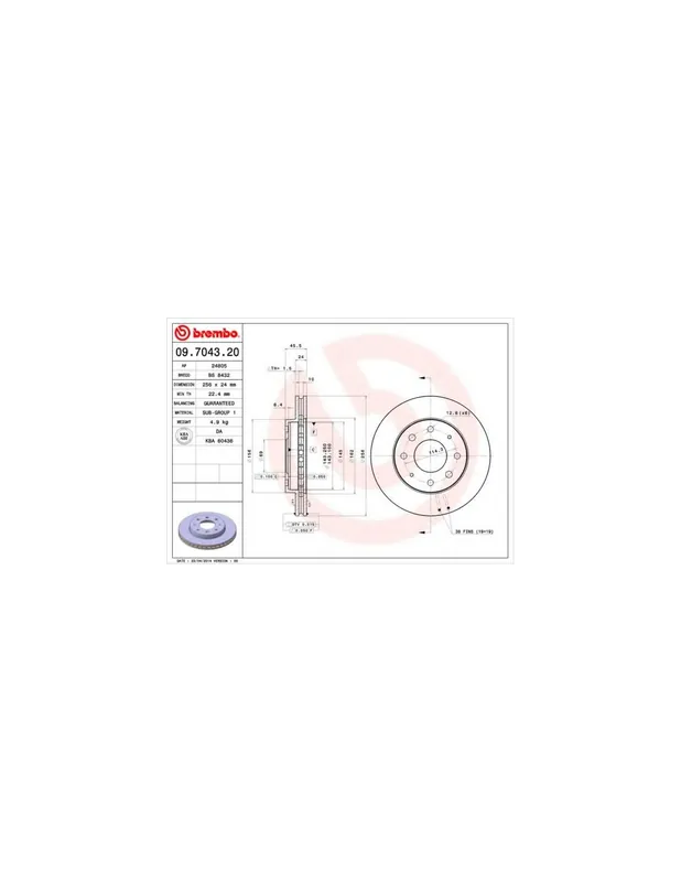 DISCO DE FRENO 2 UNID. X CAJA 09.7043.20 BREMBO - MITSUBISHI CHARIOT (N3_W, N4_W) - Eje delantero Compra Ahora
