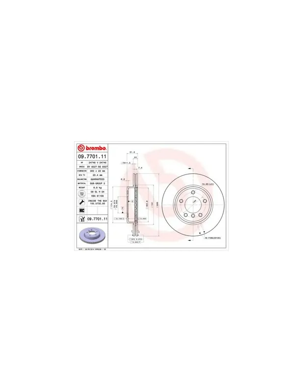 Tendencia DISCO DE FRENO 2 UNID. X CAJA 09.7701.11 BREMBO - BMW Z4 (E85) - Eje delantero