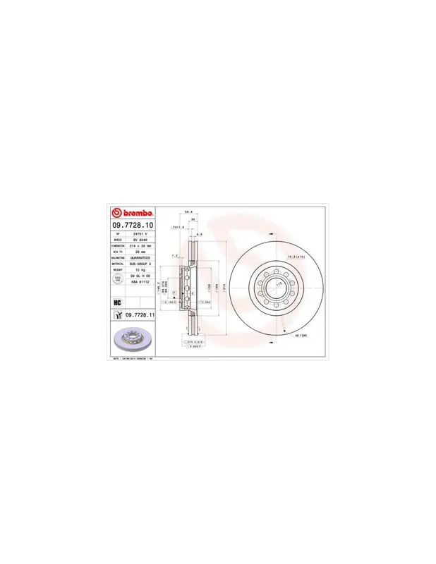A Buen Precio DISCO DE FRENO 2 UNID. X CAJA 09.7728.11 BREMBO - AUDI A8 Sedán (4D2, 4D8) - Eje delantero
