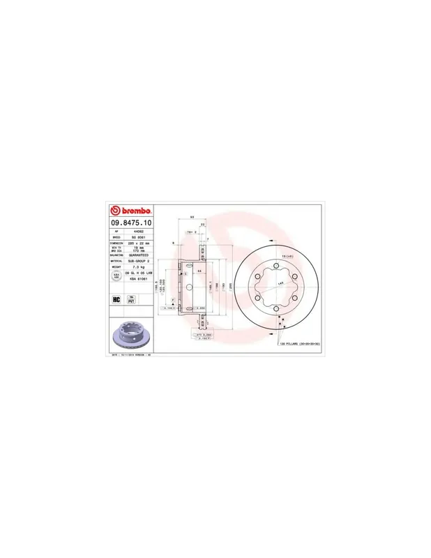 Venta Final DISCO DE FRENO 1 UNID. X CAJA 09.8475.10 BREMBO - VW LT Mk II Caja/Chasis (2DC, 2DF, 2DG, 2DL, 2DM) - Eje trasero