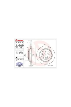 Certificado DISCO DE FRENO 2 UNID. X CAJA 09.8874.30 BREMBO - LAND ROVER LR4 IV (LA) - Eje trasero