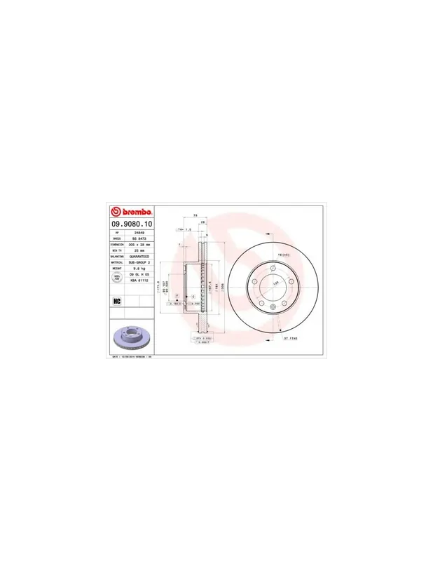 Auténtico DISCO DE FRENO 1 UNID. X CAJA 09.9080.10 BREMBO - RENAULT MASTER II Van (FD) - Eje delantero