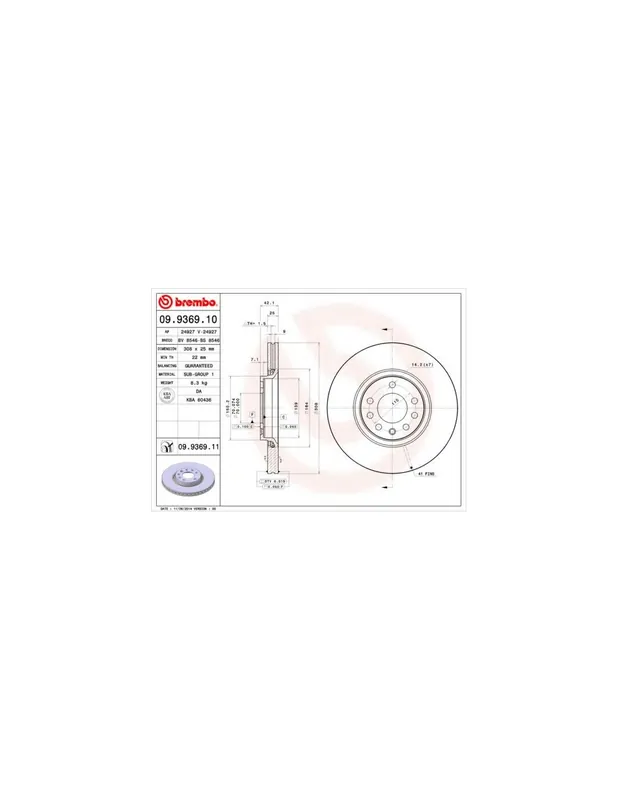 Súper Precio DISCO DE FRENO 2 UNID. X CAJA 09.9369.10 BREMBO - OPEL ASTRA G Descapotable (F67) - Eje delantero